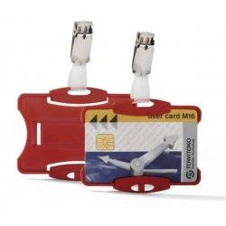 Durable 8118 03 Security Pass Holder With Clip Red